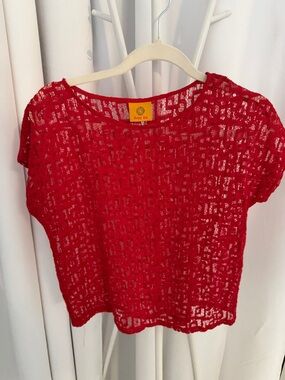 Ruby Rd. Bright Red Open-Weave Crop Top